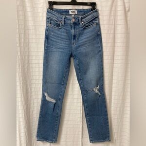 PAIGE Blue Straight Leg Jeans with Distressed Details